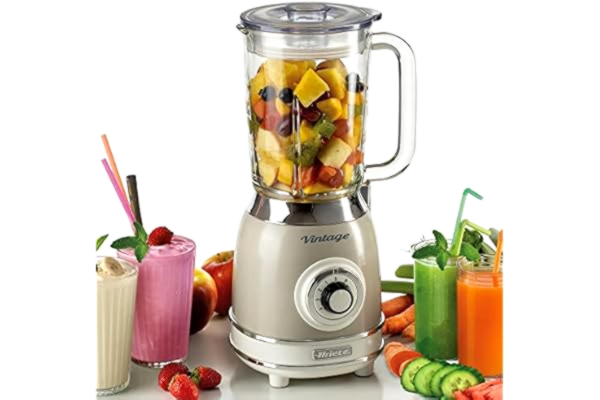 Ariete  Vintage 58303 Glass Jug Blender, 1000W, 1.5 Litre Capacity Glass Jug, 4 Speeds + Pulse, Ice Crush Function, Anti Slip Feet, Stainless steel Blades, Cream