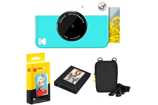 Kodak KODAK Printomatic Instant Camera (Blue) Deluxe Bundle + Zink Paper (20 Sheets) Case - Photo Album