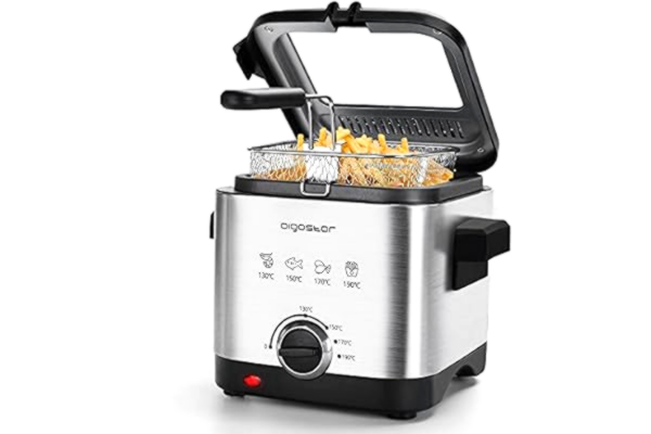 Aigostar  1.5 Liter Friteuse met Frituurmand- 900 Watt, Mini Frituurpan met Kijkvenster- Temperatuurregeling- RVS | Fries 30IZD