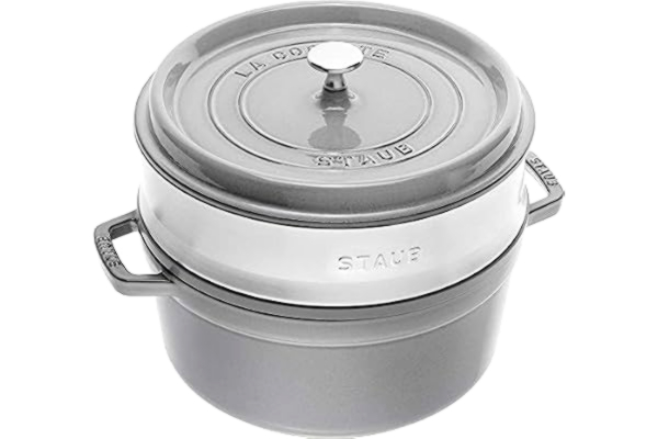 Staub STAUB emaljerad gjutjärnsgryta/cocotte, med ångkorg, Diameter: 26 cm, 5,2 l, matt svart stek-emalj på insidan, grafitgrå