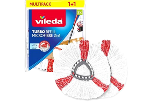 Vileda  Turbo EasyWring & Clean Golvmopp Påfyllning, Röd/Vit, Set med 2