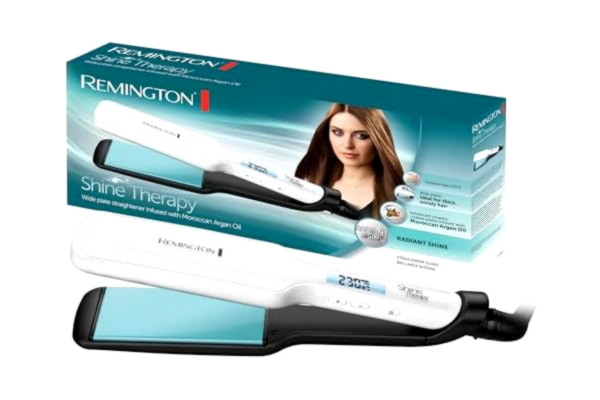 Remington  Plattång, högkvalitativ keramisk beläggning berikad med marockansk arganolja och vitamin E för mer glans, Temperaturer mellan 150–230°C, Shine Therapy S8550