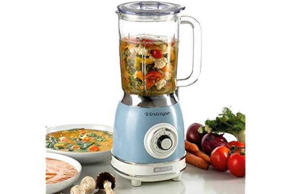 Ariete  Vintage 58305 Glass Jug Blender, 1000W, 1.5 Litre Capacity Glass Jug, 4 Speeds + Pulse, Ice Crush Function, Anti Slip Feet, Stainless Steel Blades, Blue