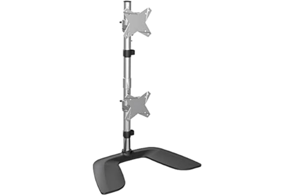 StarTech .com Bildskärmshållare för två vertikalt staplade bildskärmar, ergonomisk monitorarm för två VESA-bildskärmar, upp till 27 tum (8 kg vardera) bildskärmar, fristående, justerbar höjd, silver (ARMDUOVS)