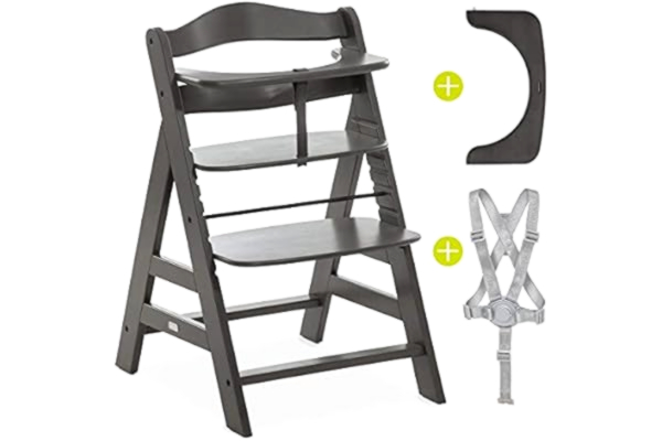 Hauck  Alpha+ Select, Traditionel højstol, Hårdt sæde, Kul, Monokromatisk, 5-punkt, Træ