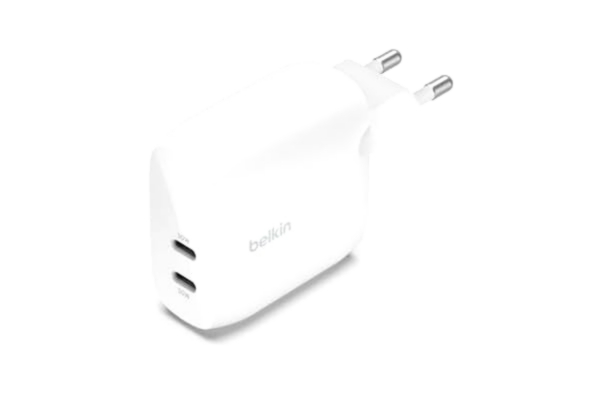 Belkin  BoostCharge dubbel USB-C kontakt med PPS 60 W, USB C laddare för Apple iPhone, iPad, Samsung Galaxy, Google Pixel, Huawei, Sony, Kompatibel med USB-C till Lightning-kabel och USB-C till USB-C