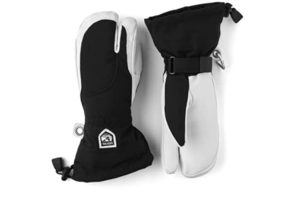 Hestra  Extra varma skidhandskar för kvinnor: Heli läder vinter kallt väder 3-fingervante, svart/benvit, 8