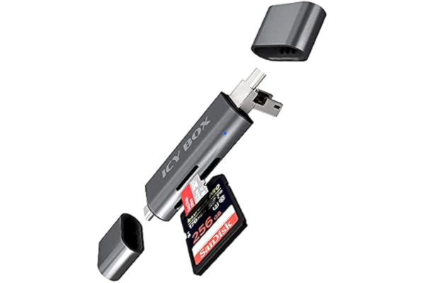 Icy Box ICY BOX SD-kortläsare med USB 3.0 för SD & micro-SD, 3 USB-kontakter (USB-C, USB-A, mikro-USB), OTG, aluminium, IB-CR201-C3