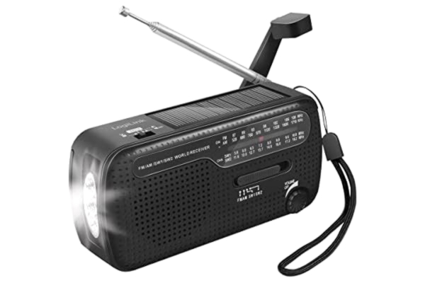 Vevradio LogiLink Nödsradio med 3 laddningsalternativ: Dynamo-handvev, solpanel och USB, med integrerad ficklampa