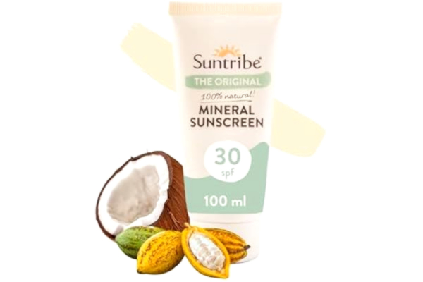 Suntribe  Natural Mineral Sunscreen SPF 30/100 ml, Tonad, Ekologisk Solkräm - 100% Naturlig & Reef Safe, Non-Nano Zinkoxid, Vattenresistent - Vinnare Beauty Shortlist Awards 2022