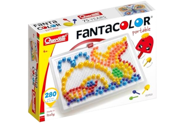 Quercetti  - Quercetti Fantacolor Portable Large – Mosaik Plug-in Spel för Barn 4+ - Kreativ och Pedagogisk Leksak för Att Lära Sig Färger & Träna Motorik - 0950