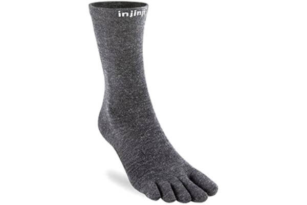 Injinji  Unisex Liner Crew ull strumpor, Gråsvart, XL