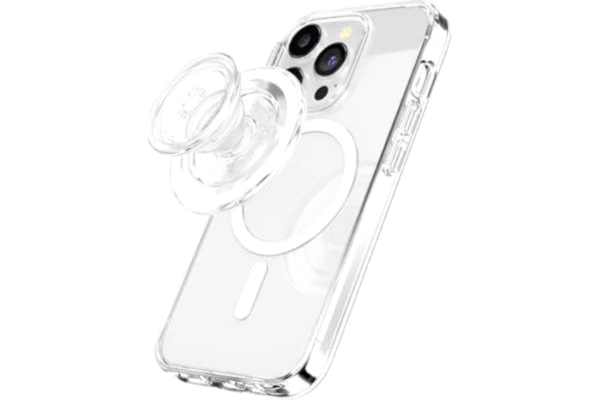 PopSockets : PopGrip Round för MagSafe - Adapterring för MagSafe Ingår -Hopfällbar Stativ och Grepp för Smartphone och Fodral med en Swappable Top - Clear
