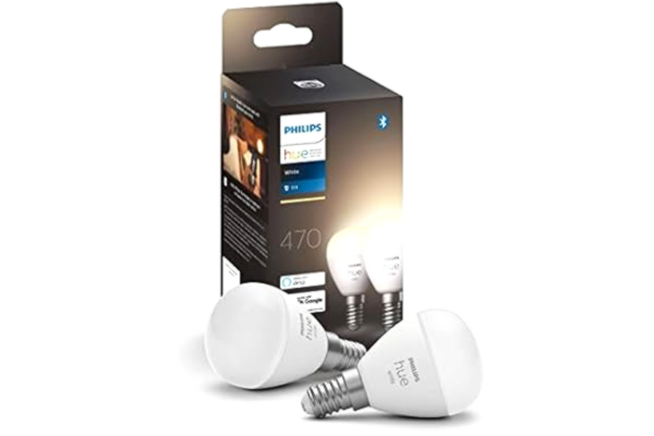 Philips  Hue White E14 Liten Glob 5.7W (2pack), Smart LEDlampa med dimbart varmvitt ljus (2700K), för belysning i sovrum & vardagsrum, Bluetooth/Zigbee, röststyrning via Alexa, Google & Siri