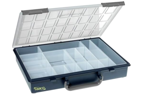 Raaco raaco Assorter 55, 4 x 8–15: Sorteringslåda för verkstad, 15 insatser, sortimentslåda och sorteringslådor för små delar, säker förvaring, bärbar, 26,1 x 33,8 x 5,7 cm, lätt och robust.