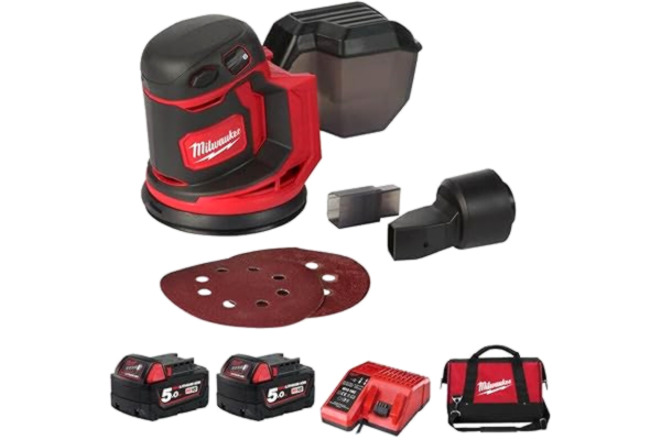 Milwaukee  18V rotorbitalslipmaskin, 125mm och 2,4 m M18 BOS125-502B, Neutral