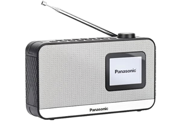 Panasonic  RF-D15EG-K bärbar DAB+/FM digital radio med Bluetooth, 2,4 tums TFT LCD-skärm, 1 W 5 cm högtalare, 4 förinställda knappar, batteri och nätdriven, sömn, larm, klockfunktioner, svart.