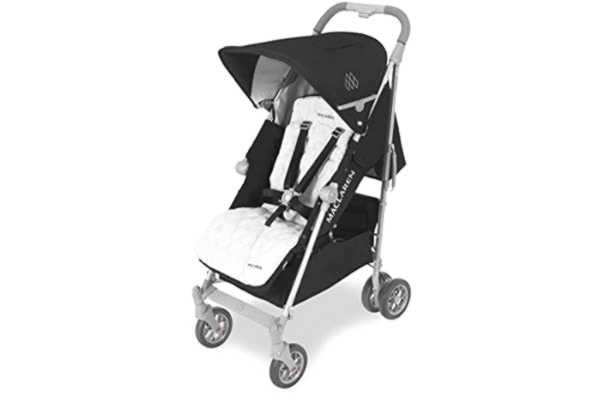 Maclaren  Techno XLR Arc stroller for newborns up to 25 kg. UPF 50+ extendable waterproof hood, single handle and reclining seat. Includes a removable winter footmuff and raincover. Black/Silver