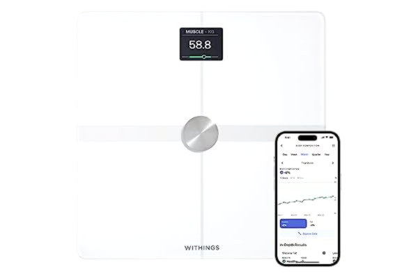 Withings  Body Smart - WIFI-ansluten våg med avancerad kroppssammansättning (vikt, kroppsfett/muskulatur/benmassa, vatten, visceralt fettindex), personvåg, upp till 8 användare, svart