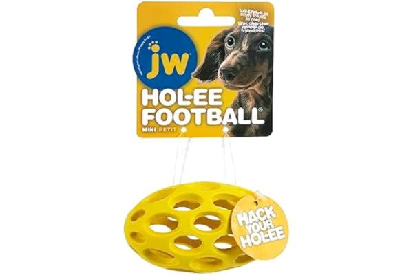 JW  Hol-ee Roller amerikansk fotboll formad hållbar gummi hundleksak, tugggodis dispenseringsboll – mini, XS