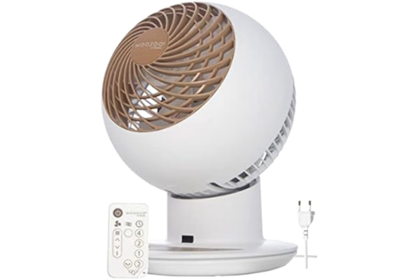 Woozoo , Ventilateur de table ultra puissant, silencieux & portable, 30m², Portée 25m, Oscillation multidirectionnelle, Télécommande, Minuterie, Salon - Woozoo PCF-SC15T - Blanc mat/Bois