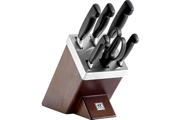 Zwilling ZWILLING Självslipande knivställ, 7 delar, Träställ, knivar och sax av rostfritt stål/Plasthandtag, Four Star