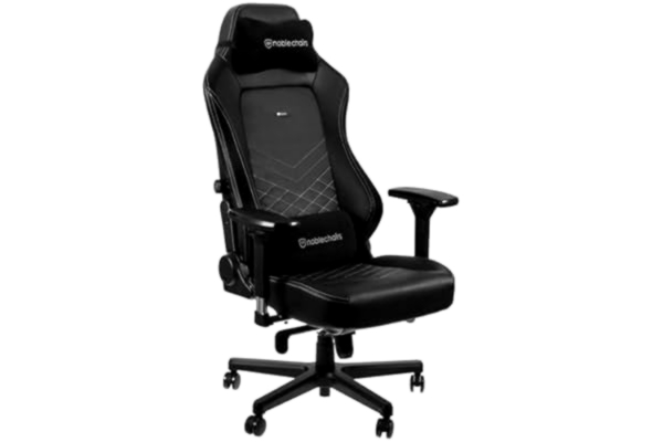 Noblechairs  Hero gamingstol, 150 kg lastkapacitet, PU-konstläder kontorsstol, ergonomisk skrivbordsstol svart/platina vit, PC snurrstol med hjul, gamingstol inklusive kudde