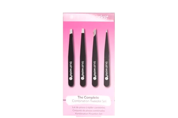 Brushworks  HD 4 Piece Combination Tweezer Set - Black