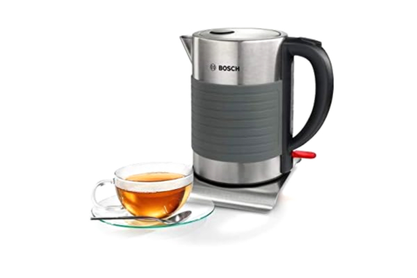 Bosch  Vattenkokare - Snabb uppkokning, 1,7L, Avtagbart kalkfilter, Lätt att rengöra, Automatisk avstängning, 3 säkerhetsfunktioner och vridbar basplatta, rostfritt stål