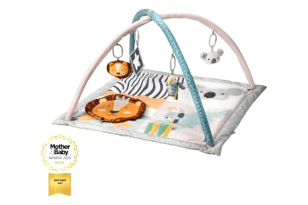 Nuby  Animal Adventures lekmatta för baby – leksaksaktivitet gym med sensoriska leksaker och vadderad bas för magtid, en storlek
