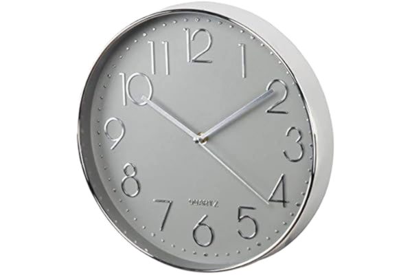 Hama  Väggklocka utan tickande ljud (stor vardagsrumsklocka med 30 cm diameter, analog köksklocka med en krypande sekundvisare, modern design) silvergrå