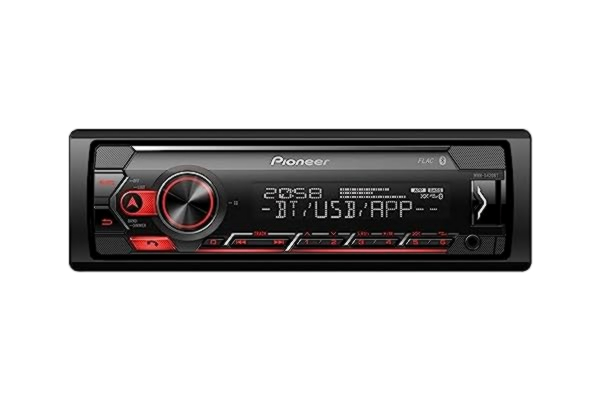 Pioneer PIONEER 1-DIN Receiver with Bluetooth, Red/White Lighting, USB/3.5mm Jack, Spotify, Pioneer Smart Sync App and Compatible with Apple and Android Devices, Red/Black, MVH-S420BT
