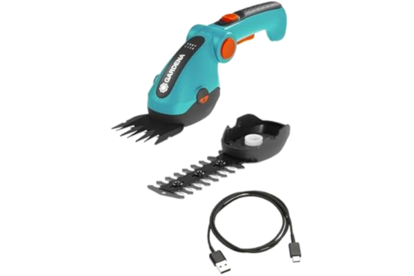 Gardena -paket batteridriven grässax inklusive busktrimmer ComfortCut Li: Grässax och busktrimmer, vinkelbart bekvämt handtag med LED-indikator, bladbyte utan verktyg (9888-20)