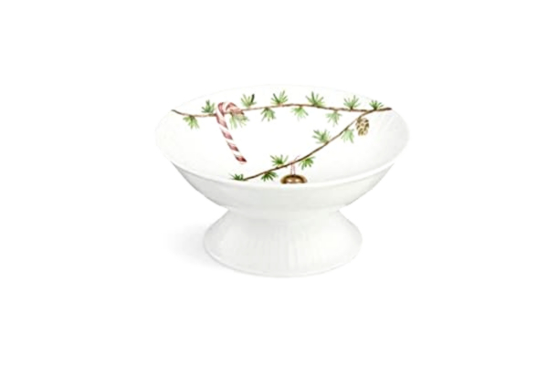 Kähler  skål på fot Ø16 cm Hammershøi Jul med akvarellmålning, vit