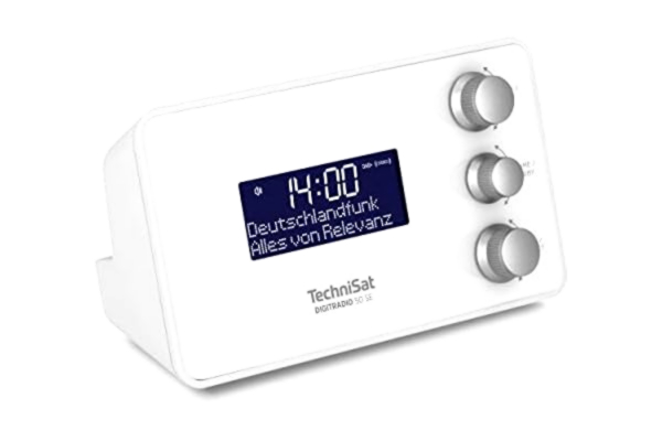 TechniSat  DIGITRADIO 50 SE – radioväckarklocka (DAB+/FM-mottagare, dimbar display, väckarklocka med två justerbara larmtider, snooze, sömntimer, 1,5 watt, hörlursuttag, USB-laddning) vit