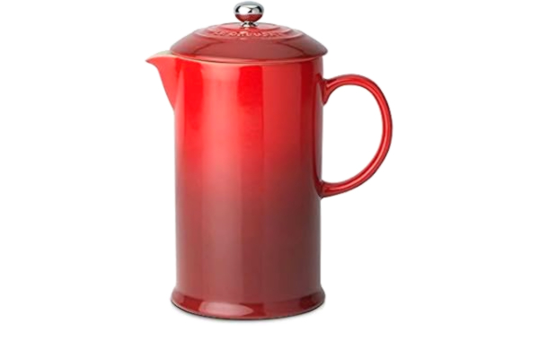 Le Creuset  Cafetière French Press van aardewerk met roestvrijstalen stamper, 1 liter, voor 3-4 kopjes, kersenrood, 91028200060000
