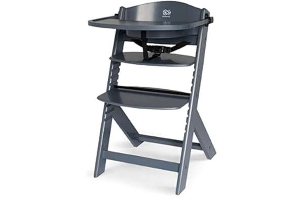 KinderKraft Kinderkraft Wooden Highchair 3 in 1 ENOCK, Multifunctional Baby Chair, Ajustable Heigh and Footrest, Safety Harness, with Detachable Tray, for Children up to 10 Years, Gray