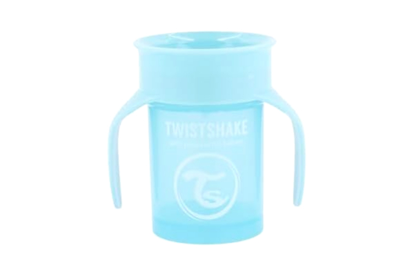 Twistshake  360 Cup Spillsäker Pipmugg 230ml, Dricka Kopp med Läckagesäker 360° Dryckeskant, Lärande Kopp med Lättgreppade Handtag, Från 6 Månader, BPA-Fri, Pastellblå