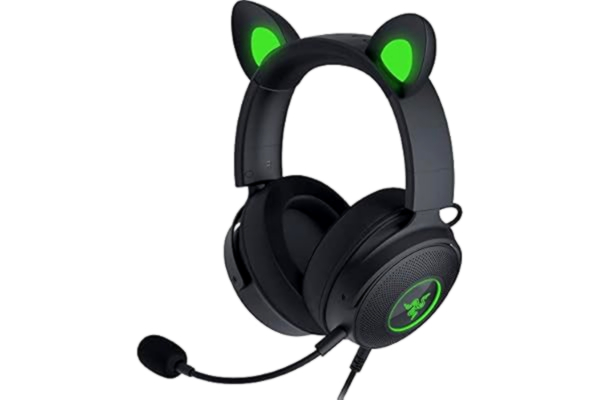 Razer  Kraken Kitty V2 Pro - trådbundet RGB-headset med utbytbara öron (strömmande reaktiv belysning, TriForce Titan 50 mm drivrutiner, HyperClear Cardioid Mic) Svart