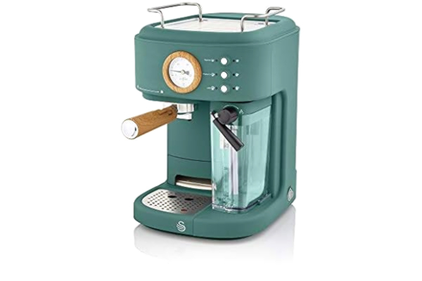 Swan  Nordic One Touch Espresso Machine, Pine Green, 15 Bars of Pressure, Milk Frothing Steamer, 1.7L Tank, Scandi-style, SK22150GREN