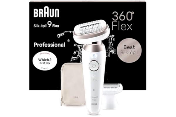 Braun  Silk-épil 9 Flex, epilator dam/hårborttagare för långvarig hårborttagning, ladyrakapparat, rakfastsättning, trimmerfäste, 9-030 3D, vit/rosa titan