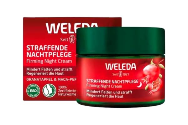 Weleda  - Uppstramande granatäpple nattkräm, Minskar uttryckslinjer och rynkor, Regenererar huden, Fuktar och Nutter, med Granatäppleolja och Maca-peptider, Naturlig behandling - 40 ml