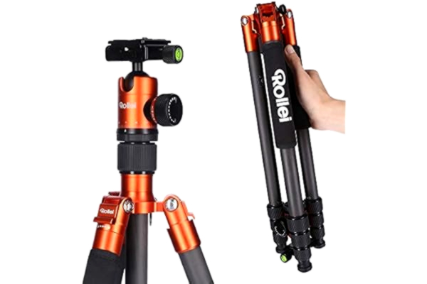 Rollei  C5I | Orange | Trépied Photo Carbone léger | Trépied de Voyage avec tête Boule et Sac pour trépied | Peut être utilisé comme trépied Macro, monopied et Mini trépied | Arca Swiss