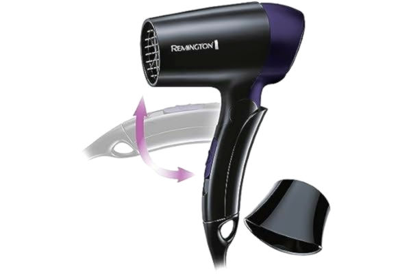 Remington  hårfön, 1400W, vikbar för enkel förvaring, 2 värme och 2 hastigheter, voltomställning för hela världen, stylingmunstycke, upphängningsögla, On the go D2400