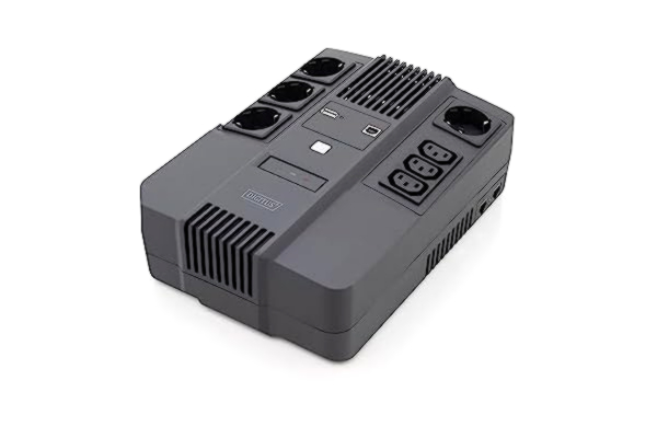 Digitus DIGITUS Avbrottsfri strömförsörjning - Allt-i-ett UPS-system - 800VA 480W - Linjeinteraktiv - AVR - 4 uttag för skyddskontakter - 3x C13 - UPS-programvara - USB- och RJ45-anslutningar