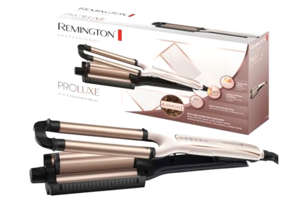 Remington  4-i-1 vågtång, justerbar för olika stilar, upp till 210°C, PRO+ innebär 185°c, keramisk beläggning med sträv yta för bättre grepp, 30 sek uppvärmning, 3m sladd, Proluxe CI91AW