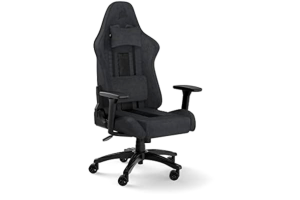 Corsair  TC100 Relaxed Gamingstol – tyg – design inspirerad av racingsport – ländryggskudde – avtagbar nackkudde av minnesskum – justerbara armstöd – grå och svart