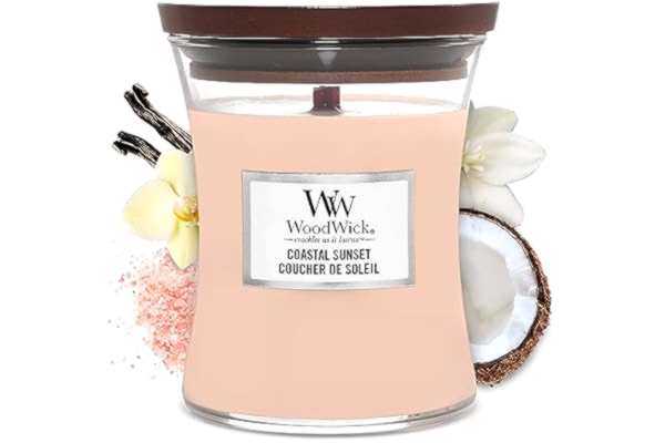 WoodWick  Doftljus med Medium Timglas med Pluswick-innovation, paraffin, kustnära solnedgång