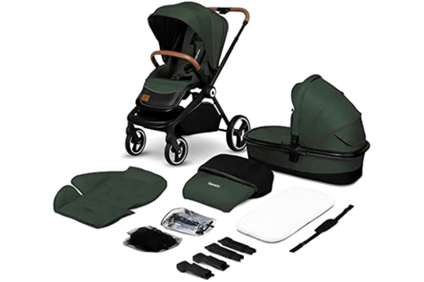 Lionelo LIONELO Mika poussette enfant compacte 2en1, nacelle, poussette canne, poussette cosy, un habillage de pluie, une moustiquaire, un chauffe-pieds, poussette compact, pousette bebe complet (GREEN)