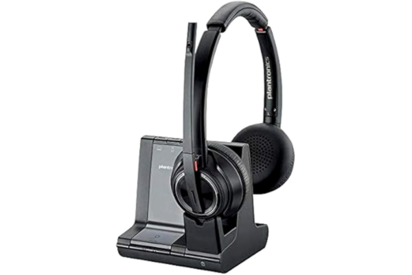 Poly Plantronics Bluetooth DECT-headset Savi W8220-M binaural bärvariant (med USB); Microsoft Skype for Business certifierad i svart